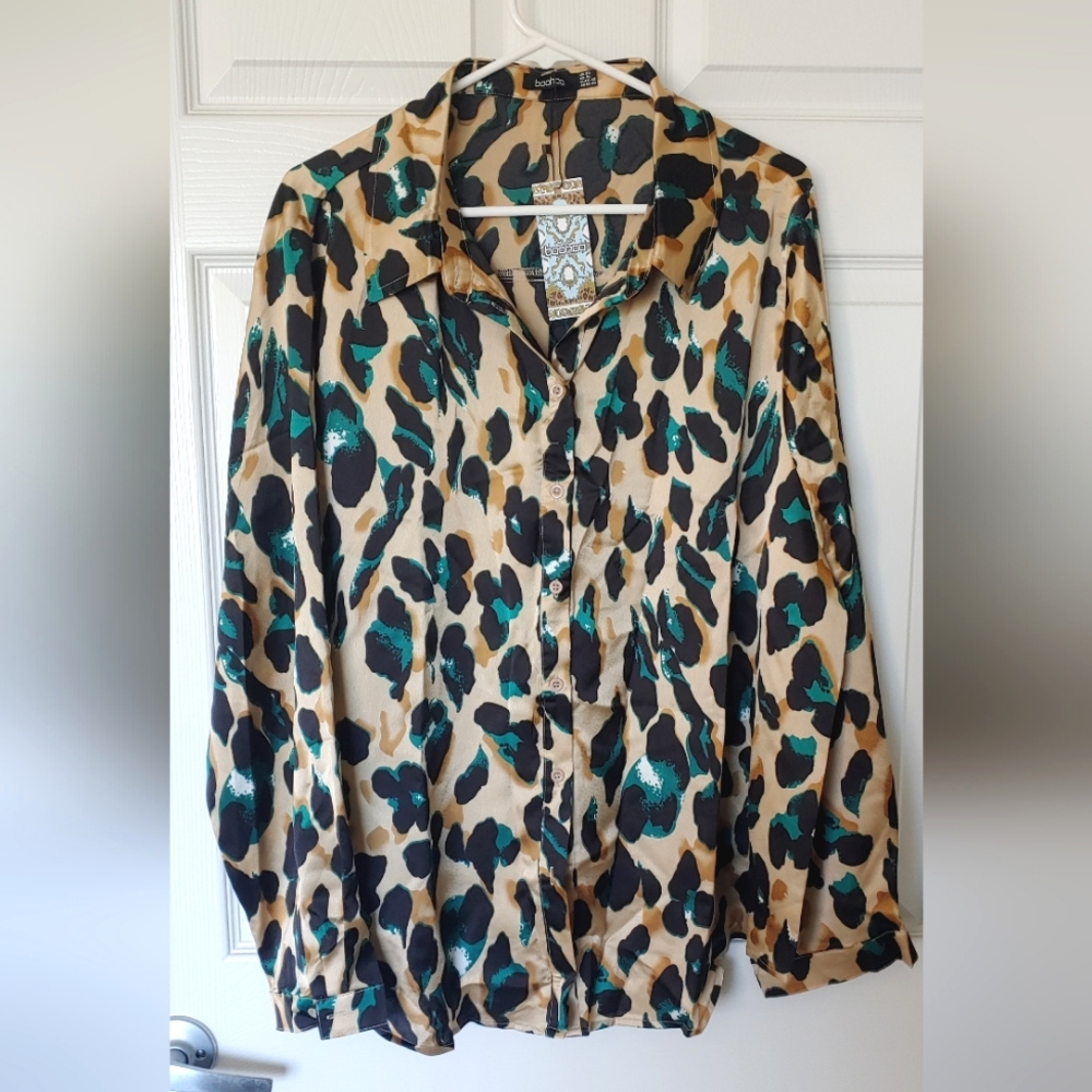 BOOHOO PLUS Satin Leopard Blouse